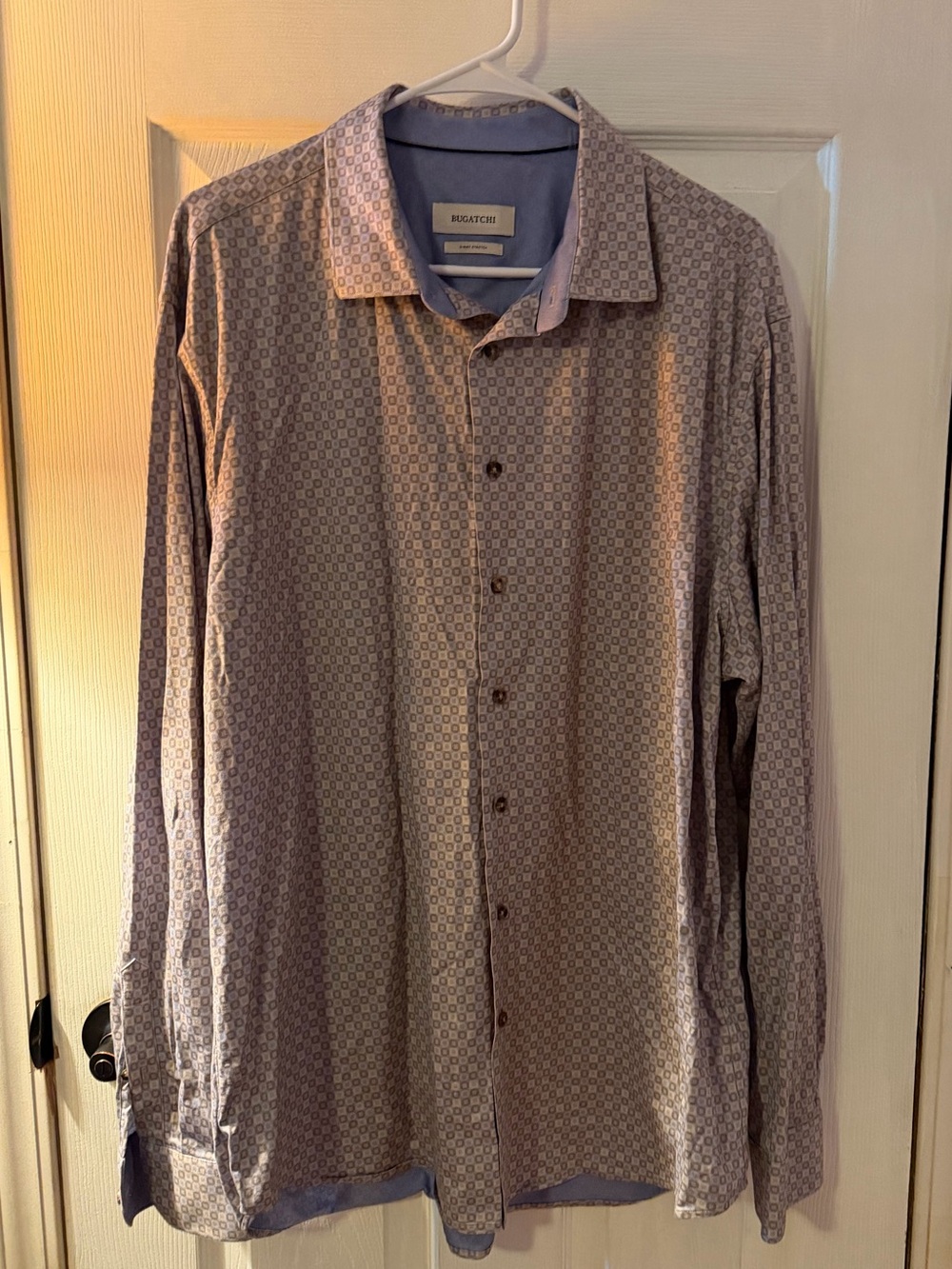 BUGATCHI Men’s XXL Sand Geometric 8-Way Stretch OoohCotton Shirt HF9620K61